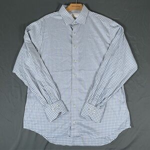 Lorenzo Uomo Dress Shirt Size 34/35 Neck 17 Blue Plaid Preppy Long Sleeve Trim